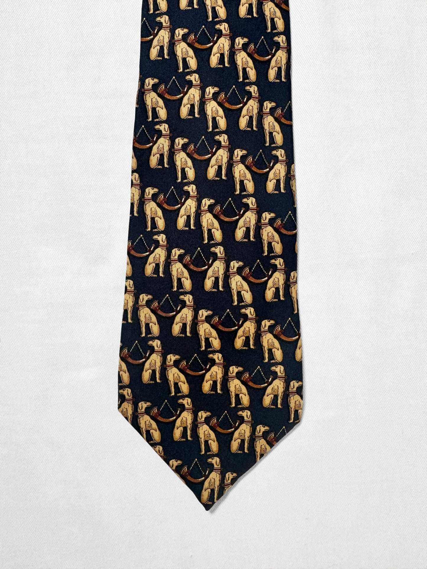 No.1406【SalvatoreFerragamo】Dog and Trumpet Pattern Silk Tie