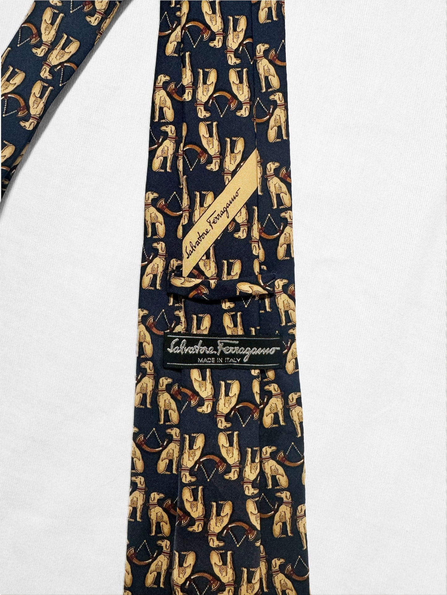No.1406【SalvatoreFerragamo】Dog and Trumpet Pattern Silk Tie
