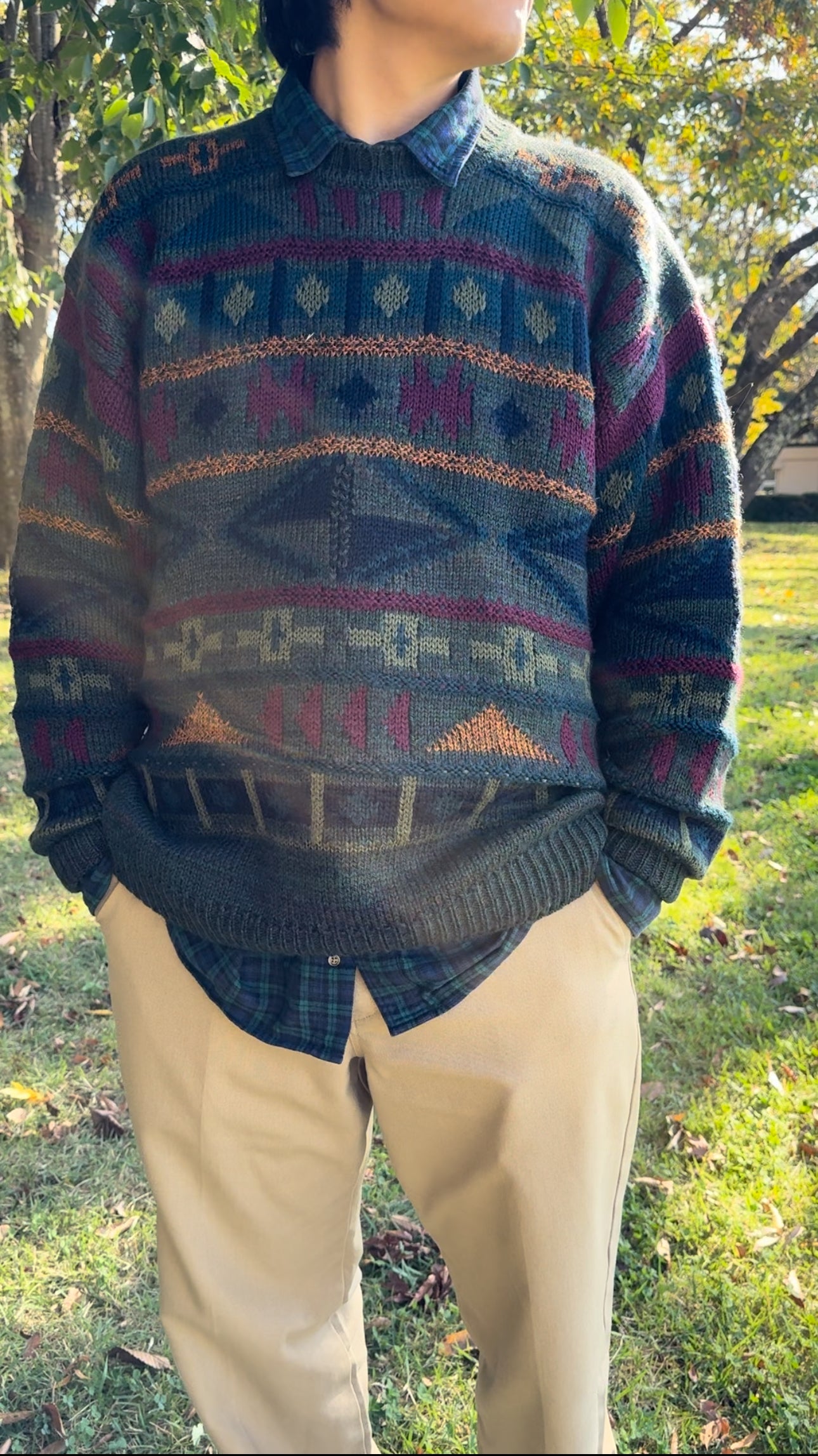 No.0701【Gaeltarra】Total pattern 100% wool knit sweater   Made in Ireland